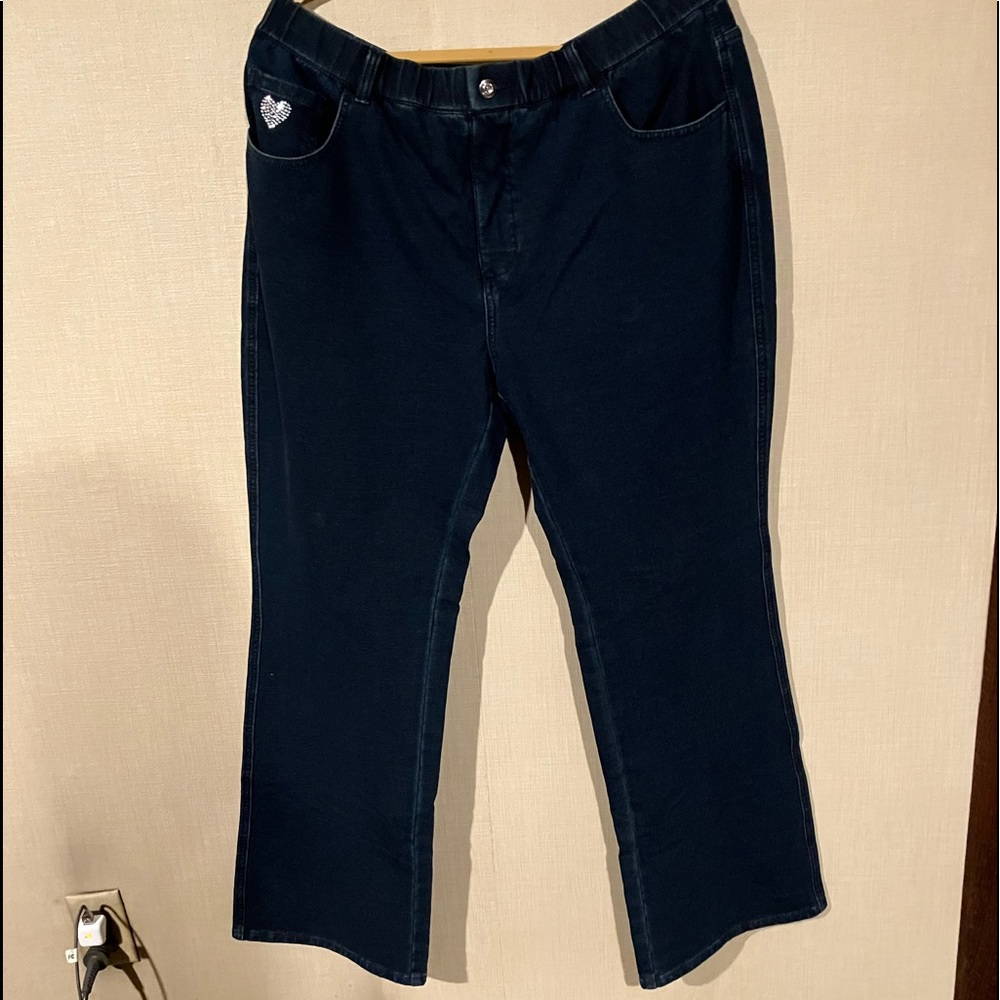 Quacker Factory Regular Pull-on 5 Pocket Bootcut Pants - Dk Wash - 1X (#140)